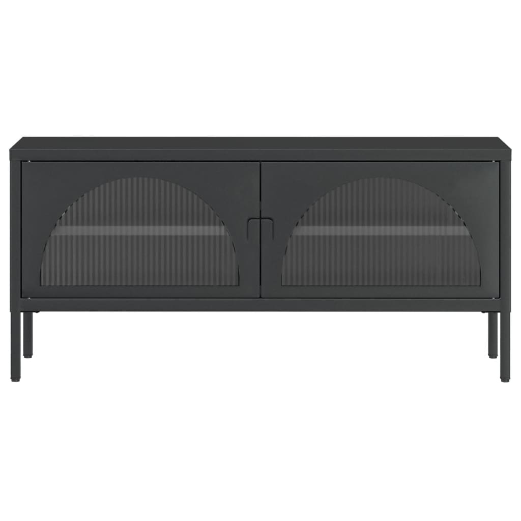 Meuble TV Noir en Verre Cannelé et Acier - 105 cm-Mon Meuble TV-5
