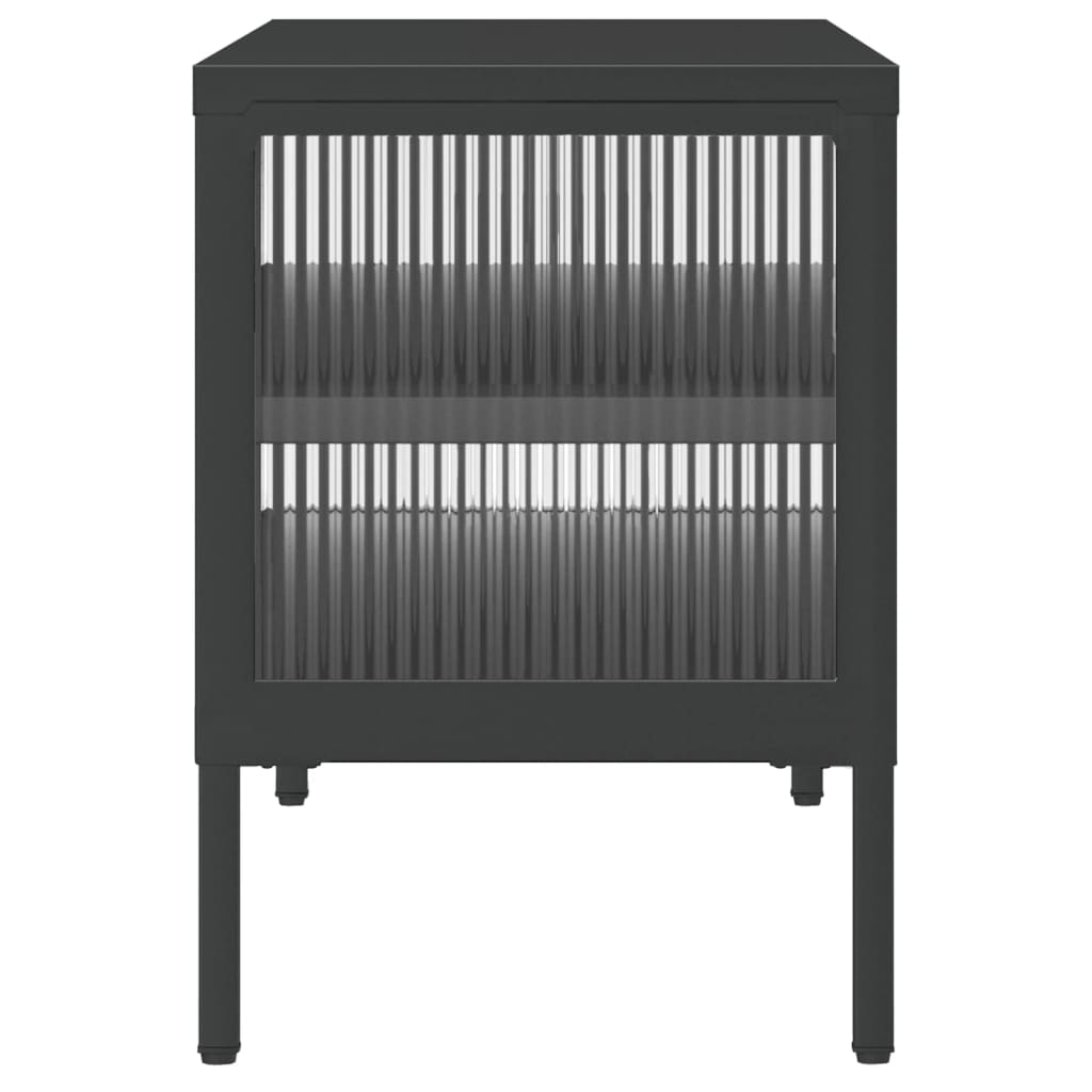 Meuble TV Noir en Verre Cannelé et Acier - 105 cm-Mon Meuble TV-6