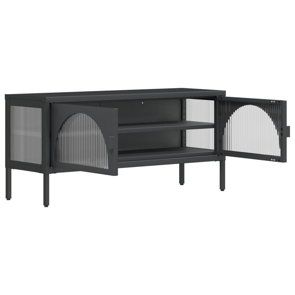 Meuble TV Noir en Verre Cannelé et Acier - 105 cm-Mon Meuble TV-7