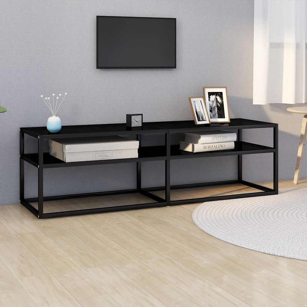 Meuble TV Noir en Verre Effet Marbre - 180 cm-Mon Meuble TV-Noir-140 cm-1-8