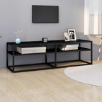 Meuble TV Noir en Verre Effet Marbre - 180 cm-Mon Meuble TV-Noir-140 cm-1-8