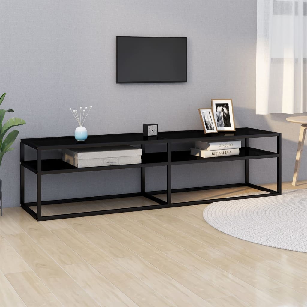 Meuble TV Noir en Verre Effet Marbre - 180 cm-Mon Meuble TV-Noir-160 cm-1-9
