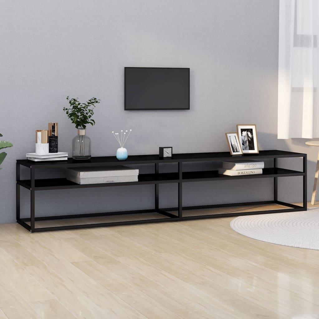 Meuble TV Noir en Verre Effet Marbre - 180 cm-Mon Meuble TV-Noir-200 cm-1-11