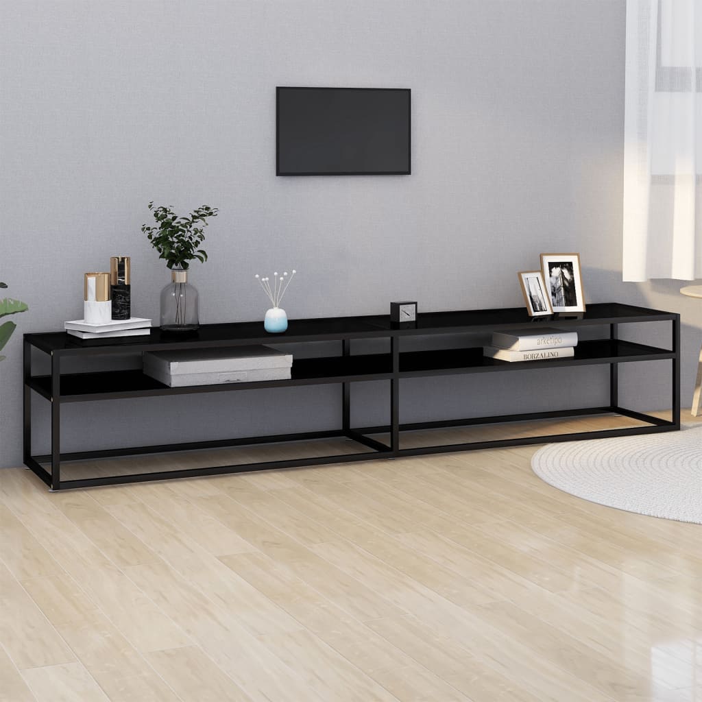 Meuble TV Noir en Verre Effet Marbre - 180 cm-Mon Meuble TV-Noir-220 cm-1-12