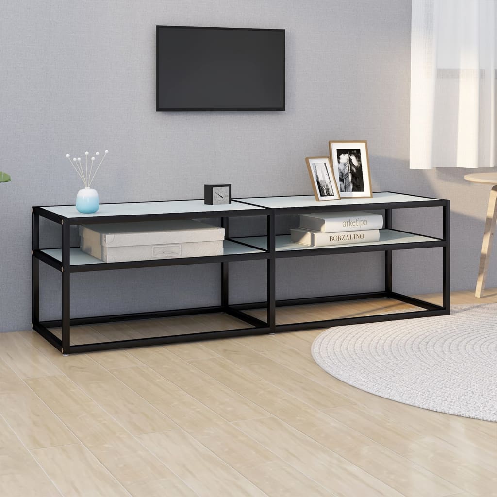 Meuble TV Noir en Verre Effet Marbre - 180 cm-Mon Meuble TV-Noir et marbre blanc-140 cm-1-13