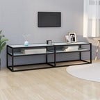 Meuble TV Noir en Verre Effet Marbre - 180 cm-Mon Meuble TV-Noir et marbre blanc-160 cm-1-14