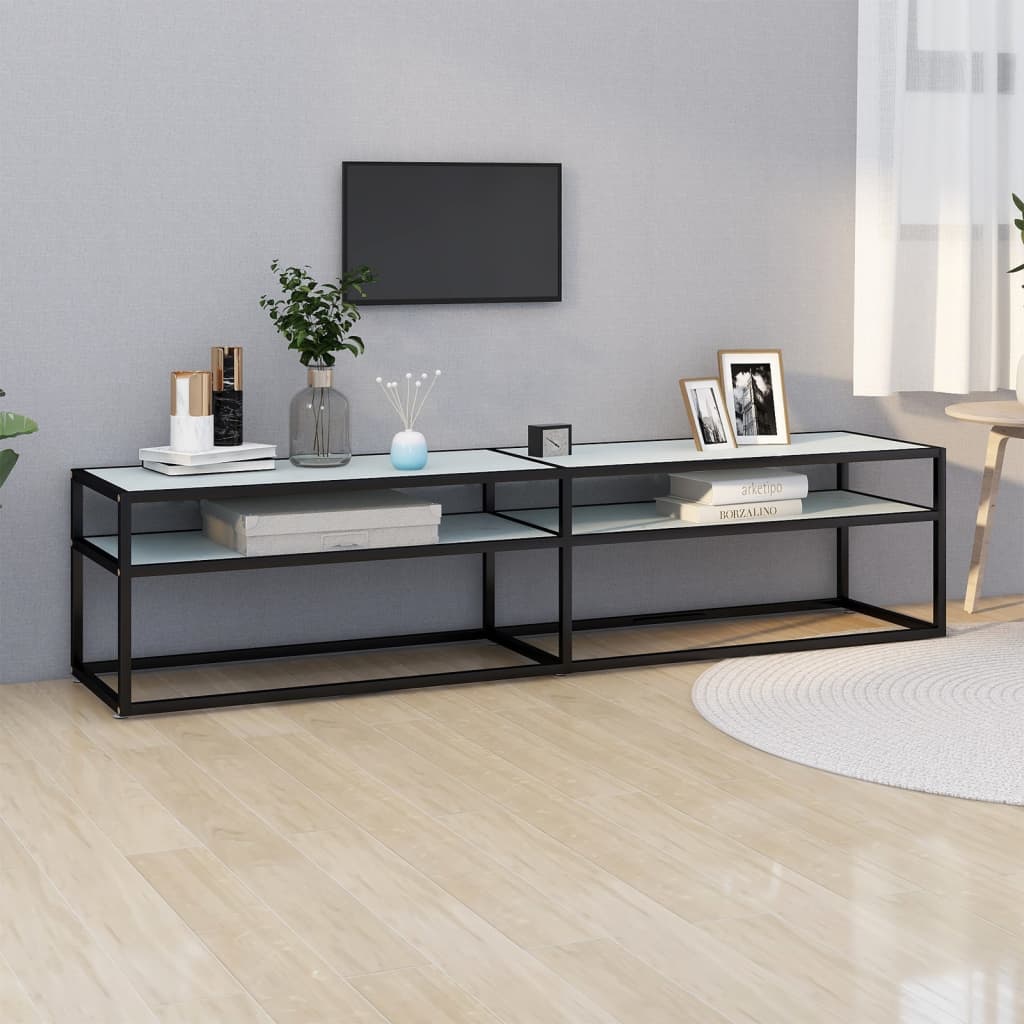 Meuble TV Noir en Verre Effet Marbre - 180 cm-Mon Meuble TV-Noir et marbre blanc-180 cm-1-1