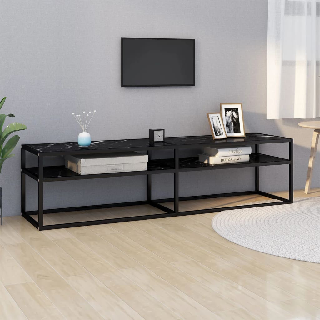 Meuble TV Noir en Verre Effet Marbre - 180 cm-Mon Meuble TV-Noir et marbre noir-160 cm-1-18