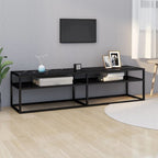 Meuble TV Noir en Verre Effet Marbre - 180 cm-Mon Meuble TV-Noir et marbre noir-160 cm-1-18