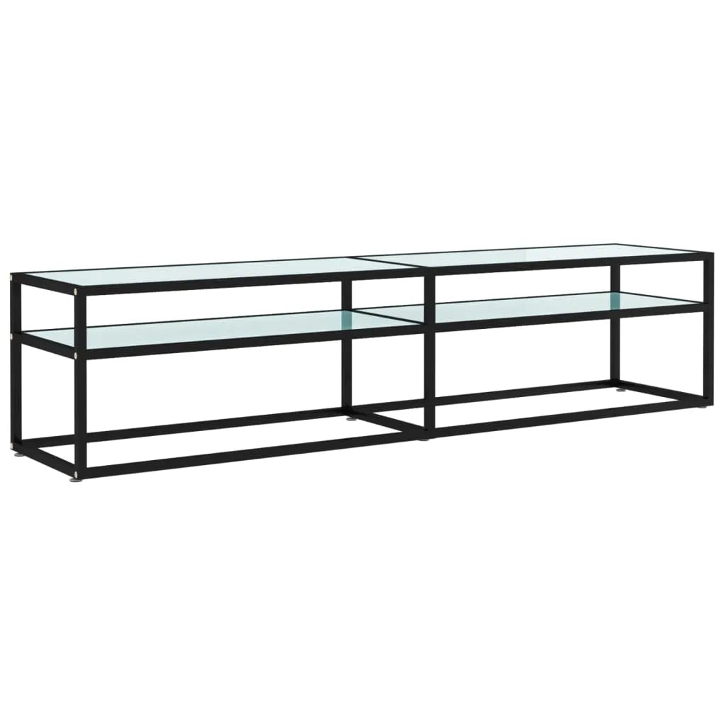 Meuble TV Noir en Verre Effet Marbre - 180 cm-Mon Meuble TV-Noir et marbre noir-160 cm-1-2