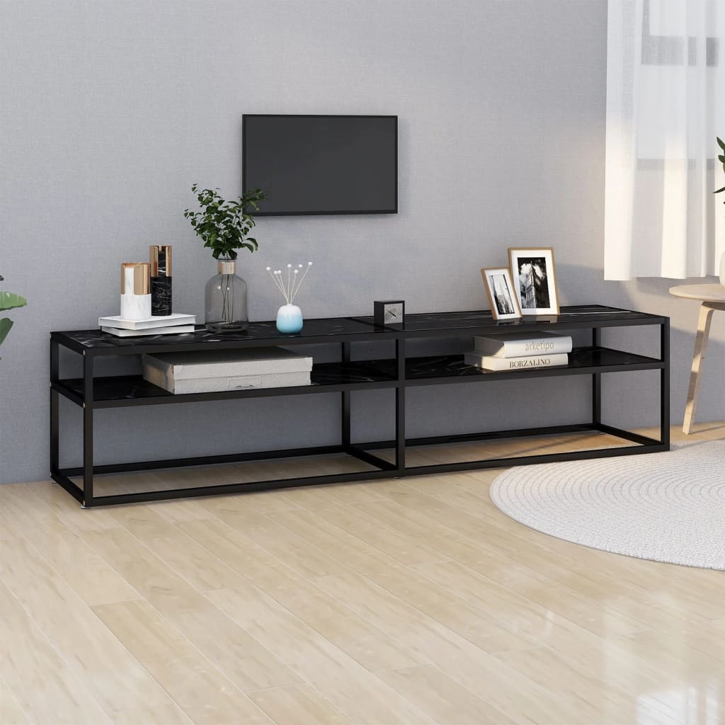 Meuble TV Noir en Verre Effet Marbre - 180 cm-Mon Meuble TV-Noir et marbre noir-180 cm-1-19