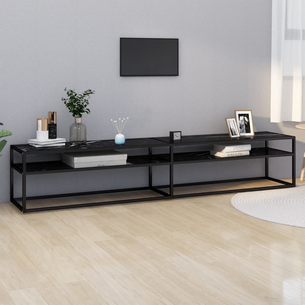 Meuble TV Noir en Verre Effet Marbre - 180 cm-Mon Meuble TV-Noir et marbre noir-220 cm-1-21