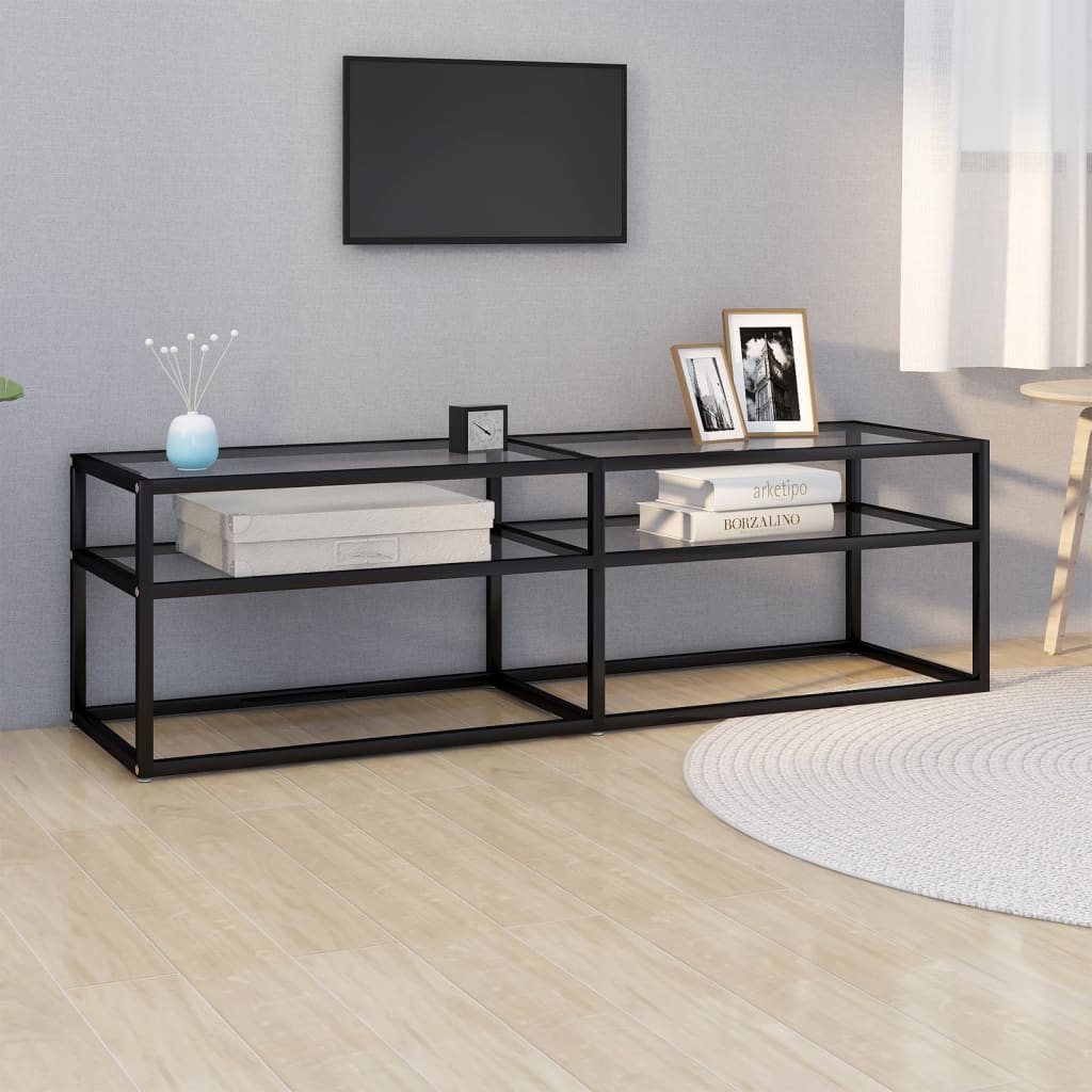 Meuble TV Noir en Verre Effet Marbre - 180 cm-Mon Meuble TV-Noir et transparent-140 cm-1-22