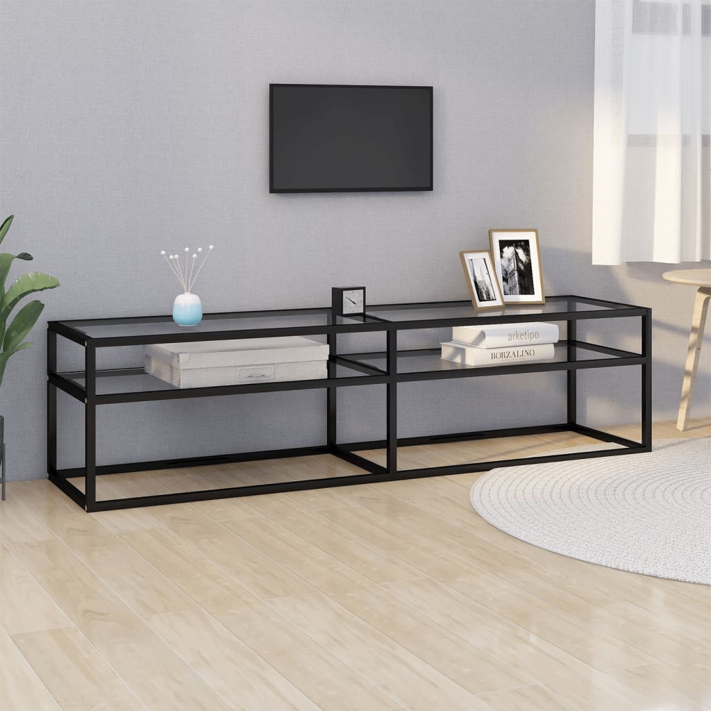 Meuble TV Noir en Verre Effet Marbre - 180 cm-Mon Meuble TV-Noir et transparent-160 cm-1-23