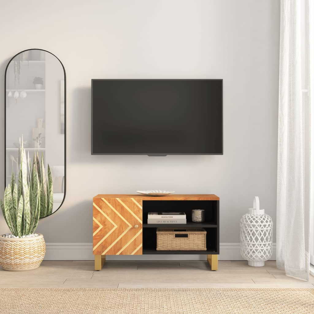Meuble TV Noir et Marron Foncé en Manguier - 80 cm-Mon Meuble TV-1
