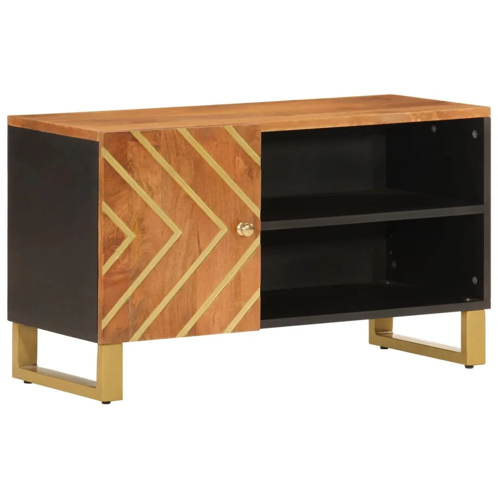 Meuble TV Noir et Marron Foncé en Manguier - 80 cm-Mon Meuble TV-2