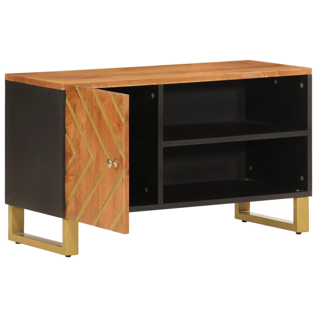 Meuble TV Noir et Marron Foncé en Manguier - 80 cm-Mon Meuble TV-3