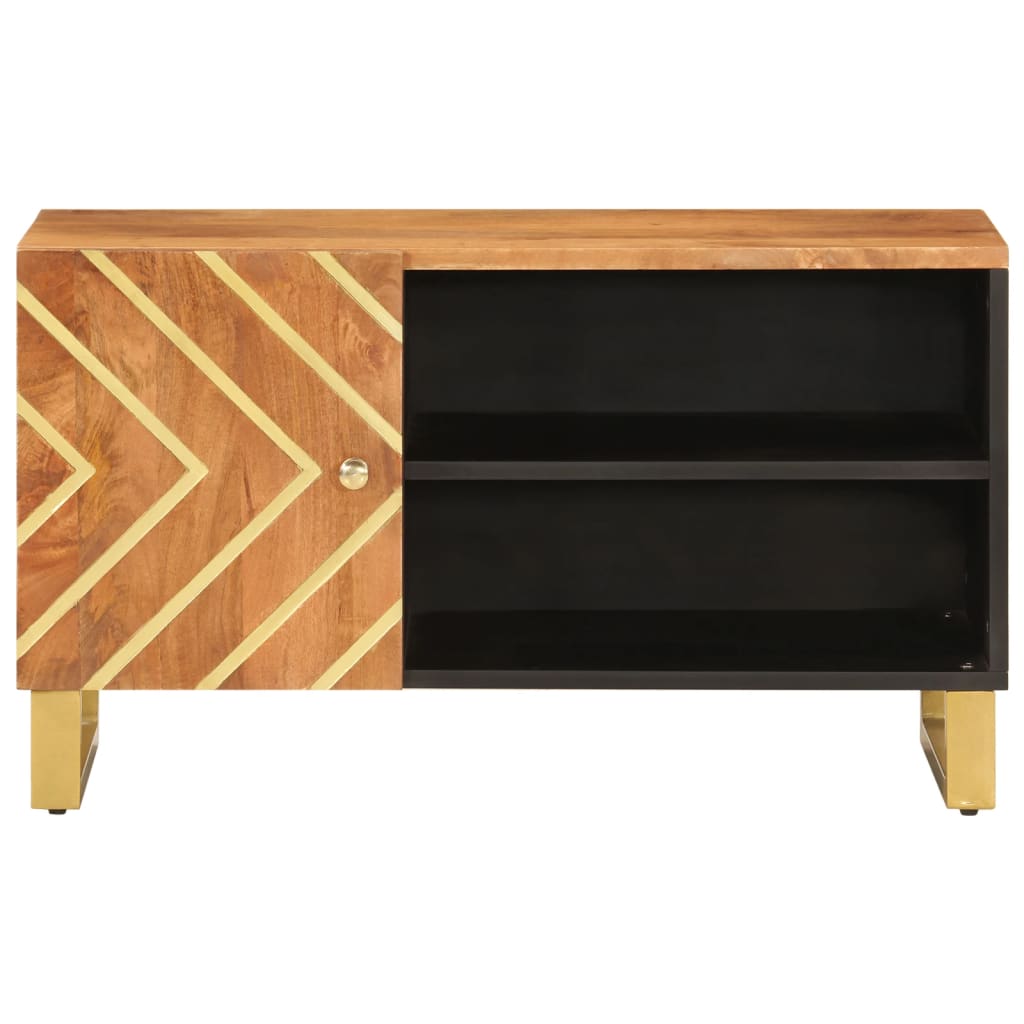 Meuble TV Noir et Marron Foncé en Manguier - 80 cm-Mon Meuble TV-4