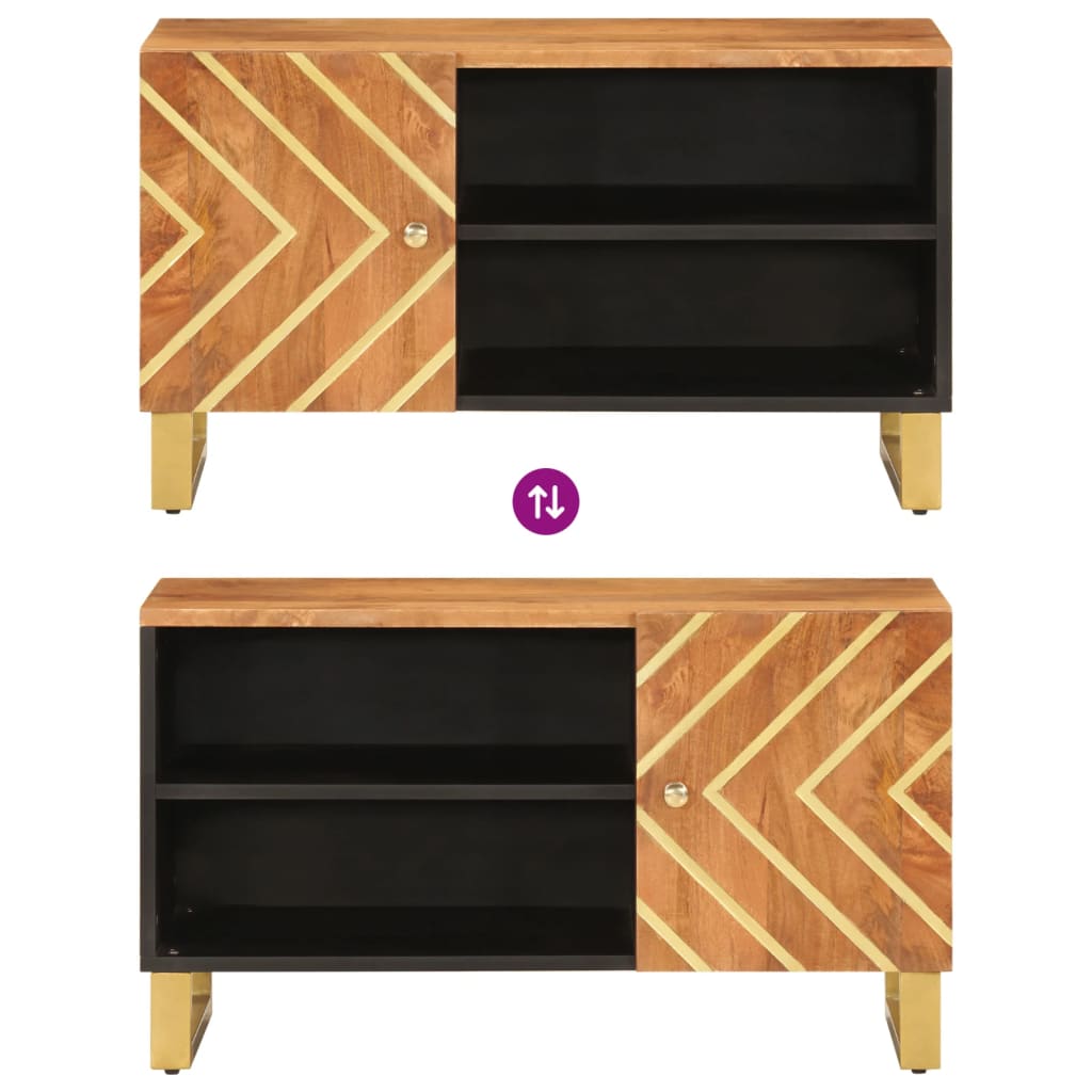 Meuble TV Noir et Marron Foncé en Manguier - 80 cm-Mon Meuble TV-7