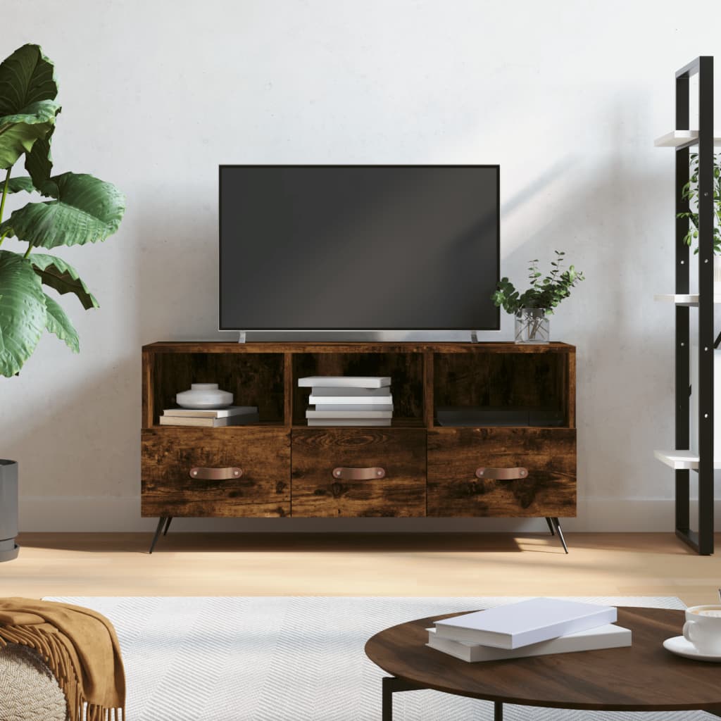 Meuble TV Noir et Métal - 102 cm-Mon Meuble TV-Chêne fumé-1-17