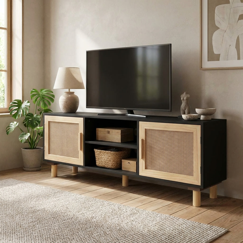 meuble-tv-noir-et-rotin-naturel-105-cm-decor