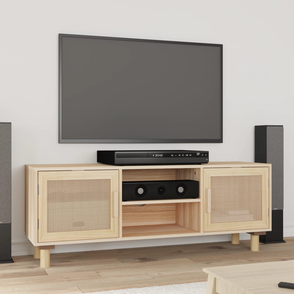 Meuble TV Noir et Rotin Naturel - 105 cm-Mon Meuble TV-Marron-1-9