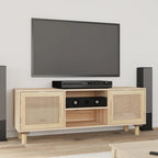 Meuble TV Noir et Rotin Naturel - 105 cm-Mon Meuble TV-Marron-1-9