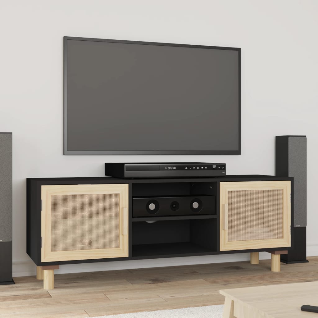 Meuble TV Noir et Rotin Naturel - 105 cm-Mon Meuble TV-Noir-1-1