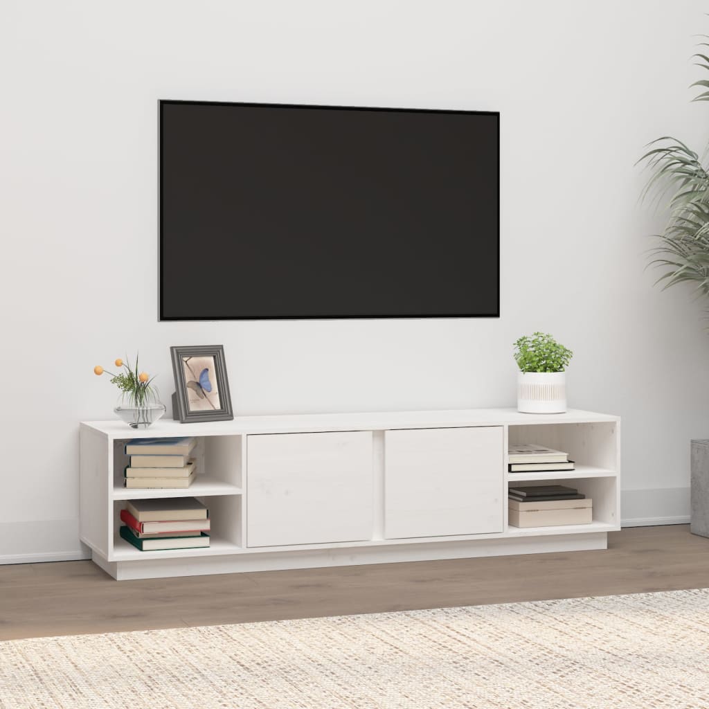 Meuble TV Noir Mat et Bois Massif - 156 cm-Mon Meuble TV-Blanc-1-12