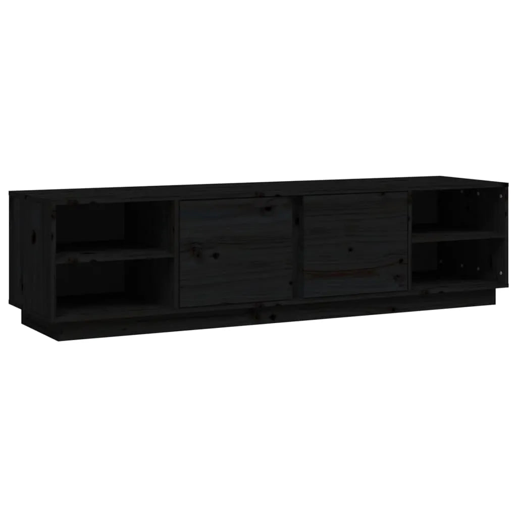 Meuble TV Noir Mat et Bois Massif - 156 cm-Mon Meuble TV-Blanc-1-2