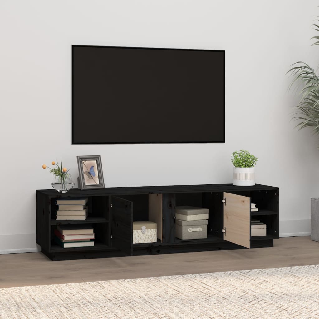 Meuble TV Noir Mat et Bois Massif - 156 cm-Mon Meuble TV-Blanc-1-3