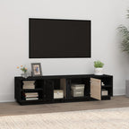 Meuble TV Noir Mat et Bois Massif - 156 cm-Mon Meuble TV-Blanc-1-3