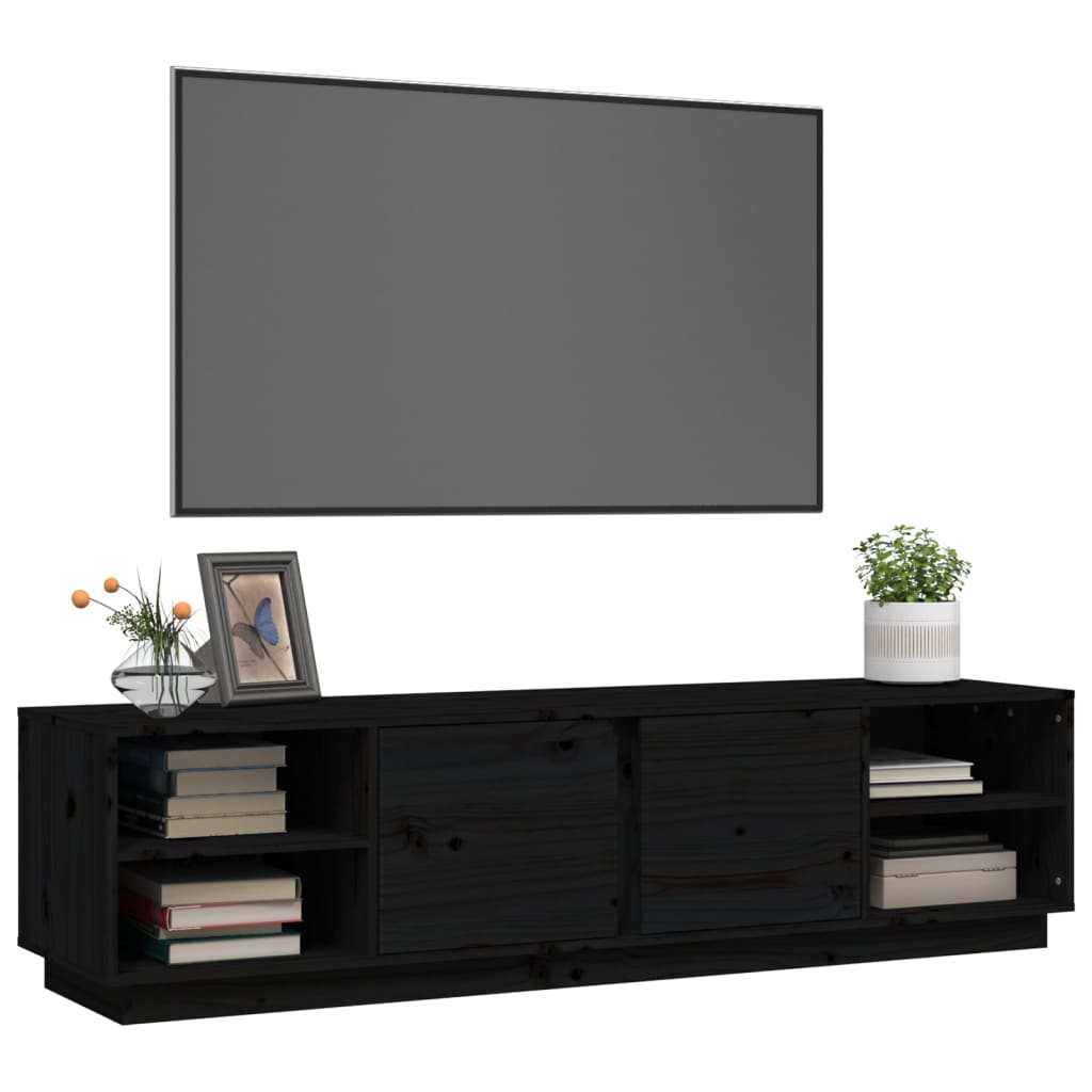 Meuble TV Noir Mat et Bois Massif - 156 cm-Mon Meuble TV-Blanc-1-4