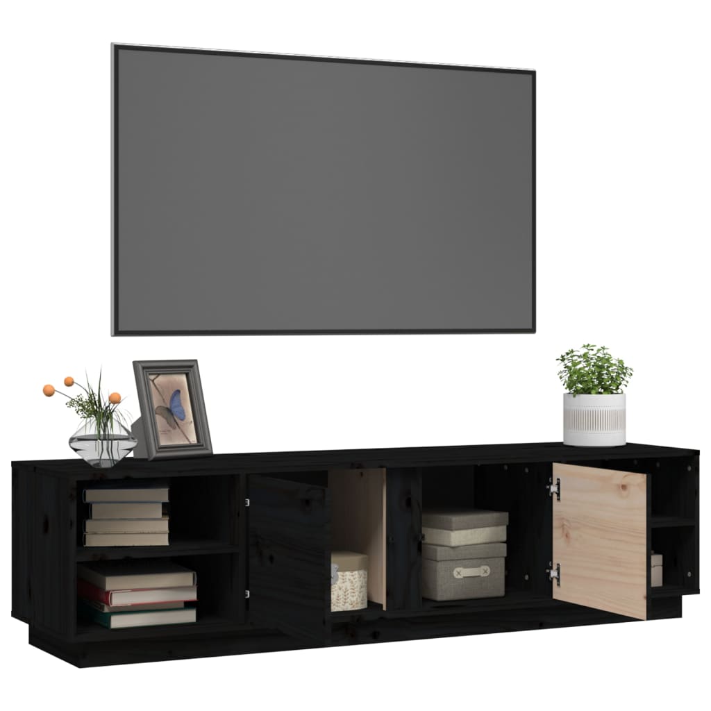 Meuble TV Noir Mat et Bois Massif - 156 cm-Mon Meuble TV-Blanc-1-5