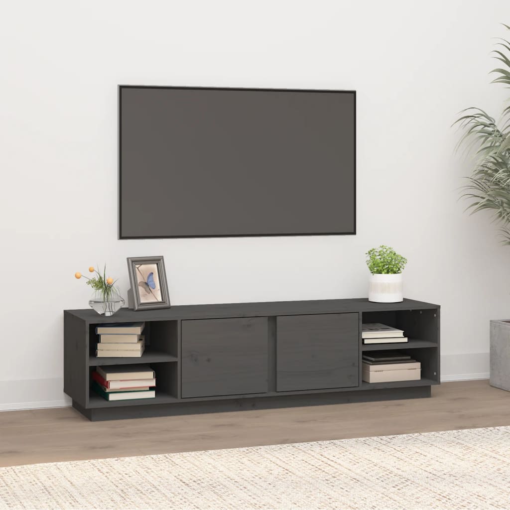 Meuble TV Noir Mat et Bois Massif - 156 cm-Mon Meuble TV-Gris-1-11