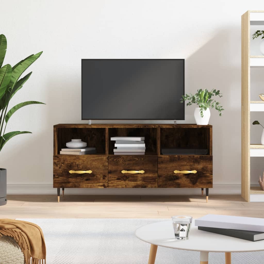Meuble TV Noir Moderne aux Pieds en Fer - 102 cm-Mon Meuble TV-Chêne fumé-1-14