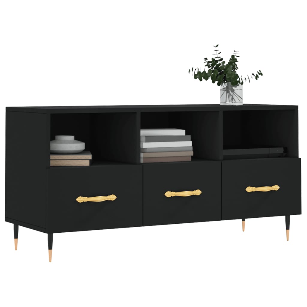 Meuble TV Noir Moderne aux Pieds en Fer - 102 cm-Mon Meuble TV-Chêne fumé-1-3
