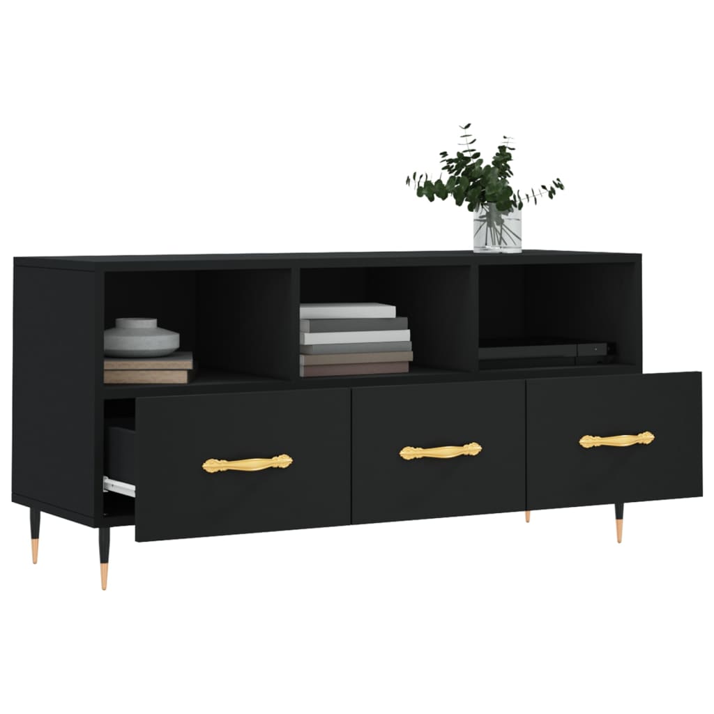 Meuble TV Noir Moderne aux Pieds en Fer - 102 cm-Mon Meuble TV-Chêne fumé-1-4