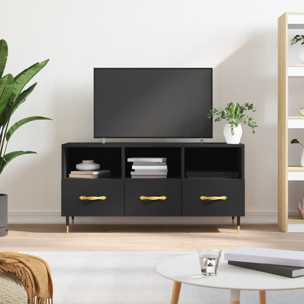 Meuble TV Noir Moderne aux Pieds en Fer - 102 cm-Mon Meuble TV-Noir-1-1