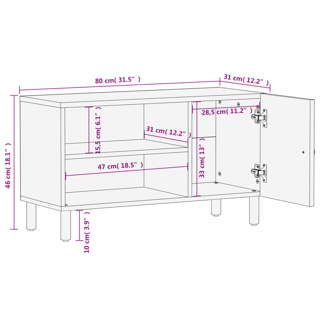 Meuble TV Noir sur Pied en Manguier - 80 cm-Mon Meuble TV-Naturel-bois de manguier massif-1-11