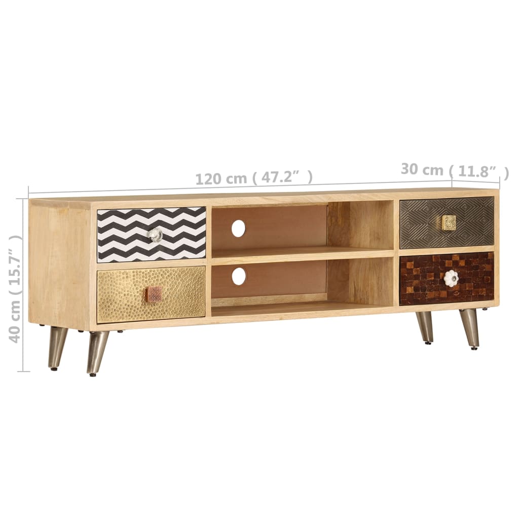 Meuble TV Rétro en Manguier Massif - 120 cm-Mon Meuble TV-11