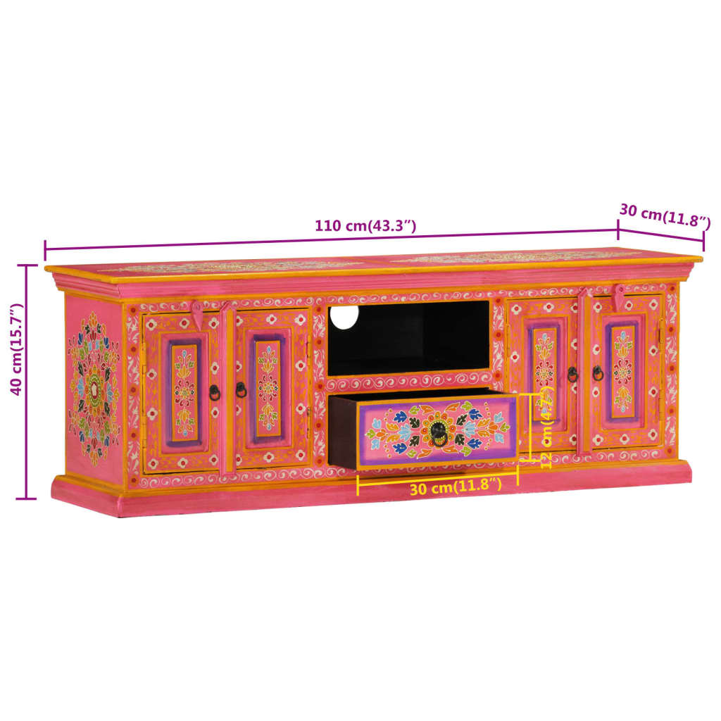 Meuble TV Rose Pale en Manguier Massif - 110 cm-Mon Meuble TV-Bleu-110 cm-1-10