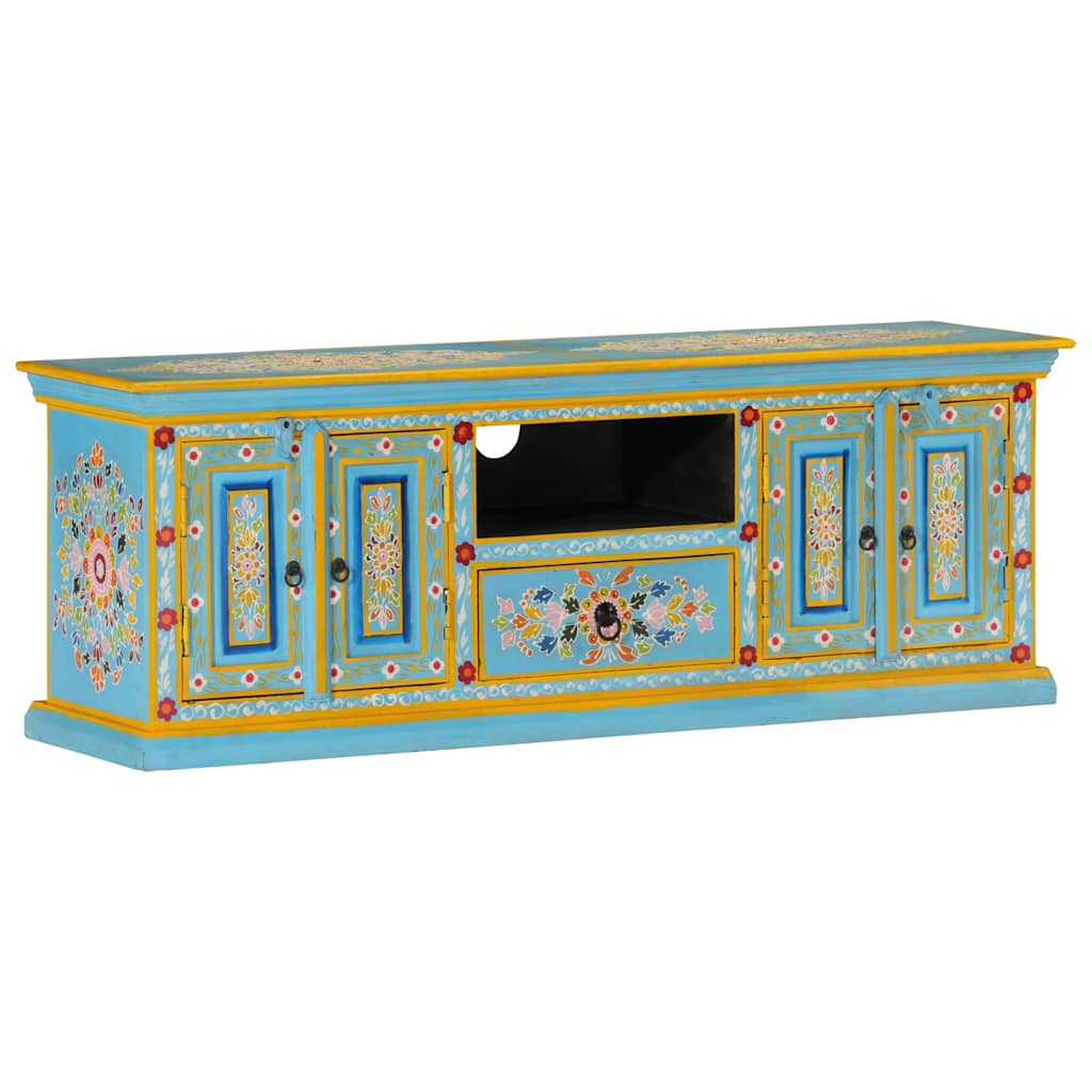 Meuble TV Rose Pale en Manguier Massif - 110 cm-Mon Meuble TV-Bleu-110 cm-1-12
