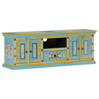 Meuble TV Rose Pale en Manguier Massif - 110 cm-Mon Meuble TV-Bleu-110 cm-1-12