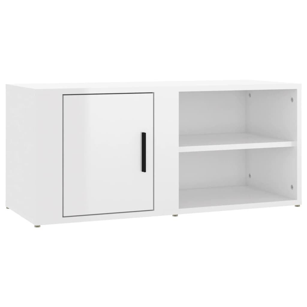 Meuble TV Scandinave Blanc Brillant - 160 cm-Mon Meuble TV-Blanc brillant-2-1