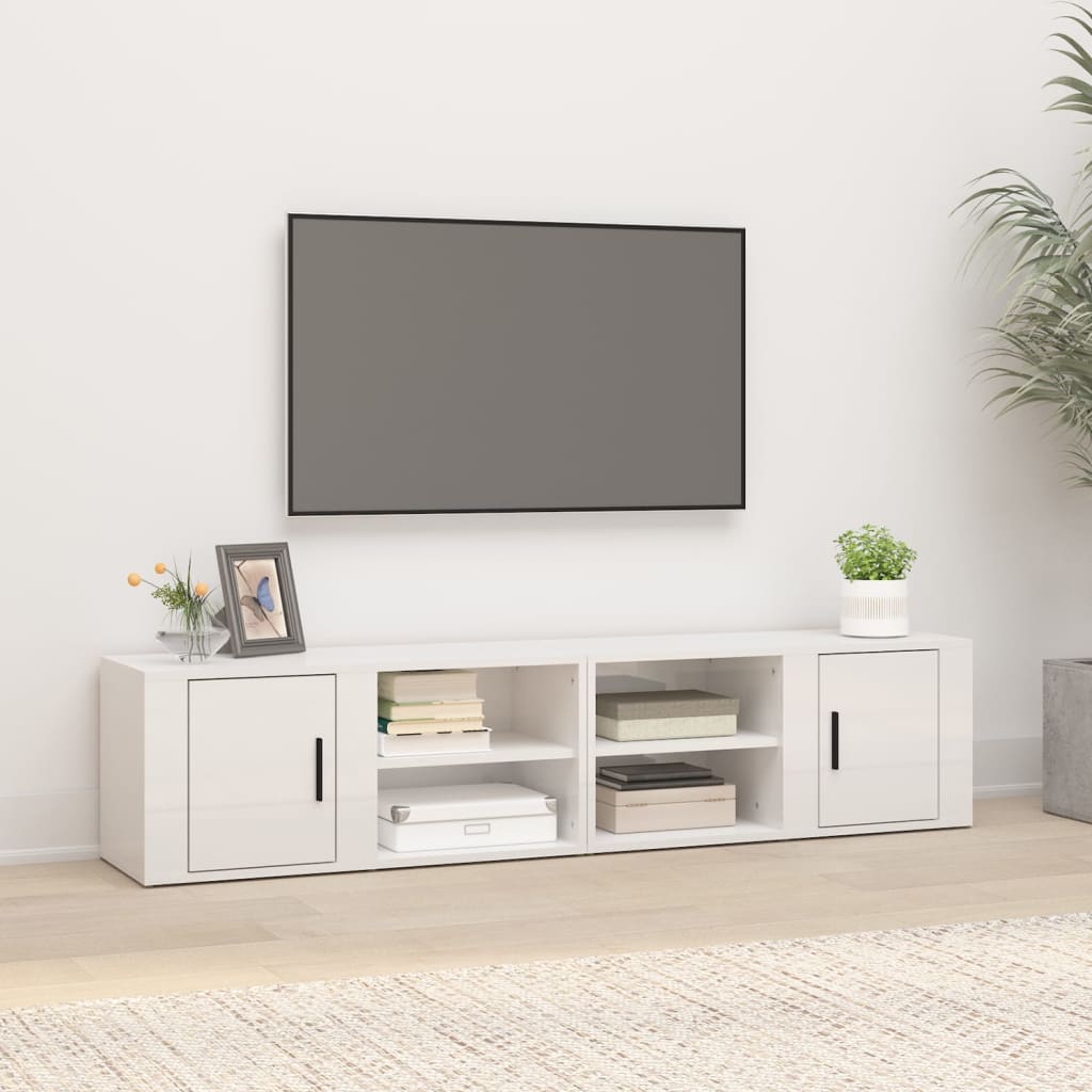 Meuble TV Scandinave Blanc Brillant - 160 cm-Mon Meuble TV-Blanc brillant-2-2