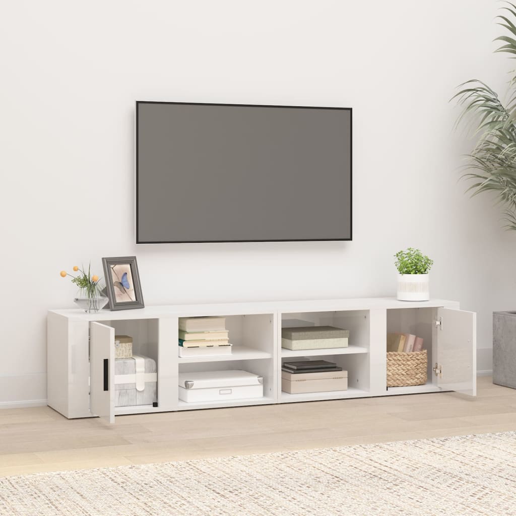 Meuble TV Scandinave Blanc Brillant - 160 cm-Mon Meuble TV-Blanc brillant-2-4