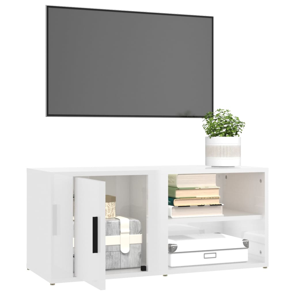 Meuble TV Scandinave Blanc Brillant - 160 cm-Mon Meuble TV-Blanc brillant-2-6