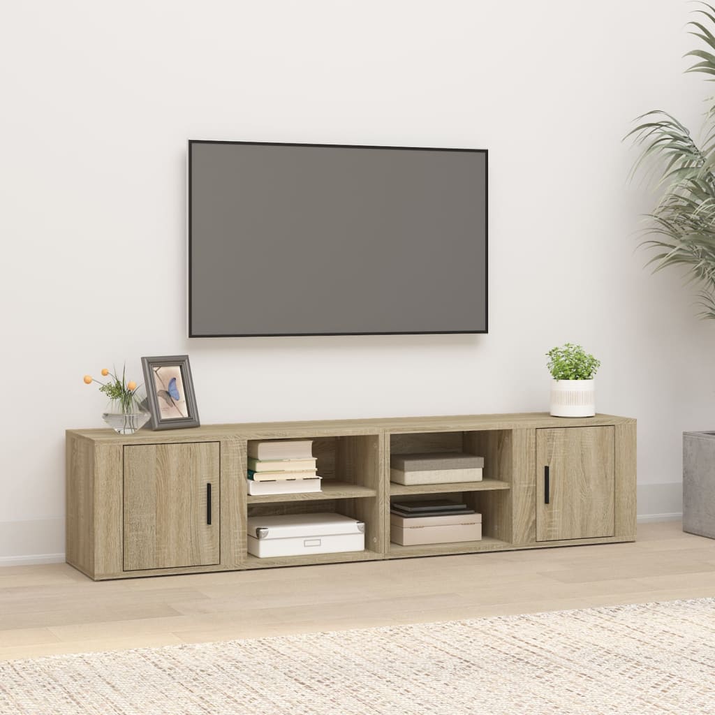 Meuble TV Scandinave Blanc Brillant - 160 cm-Mon Meuble TV-Chêne sonoma-2-17
