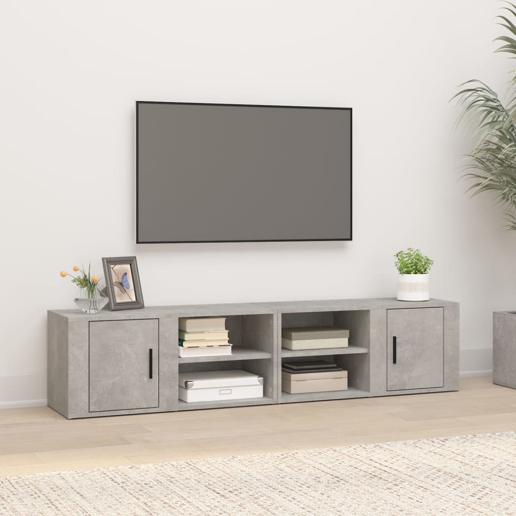 Meuble TV Scandinave Blanc Brillant - 160 cm-Mon Meuble TV-Gris béton-2-15